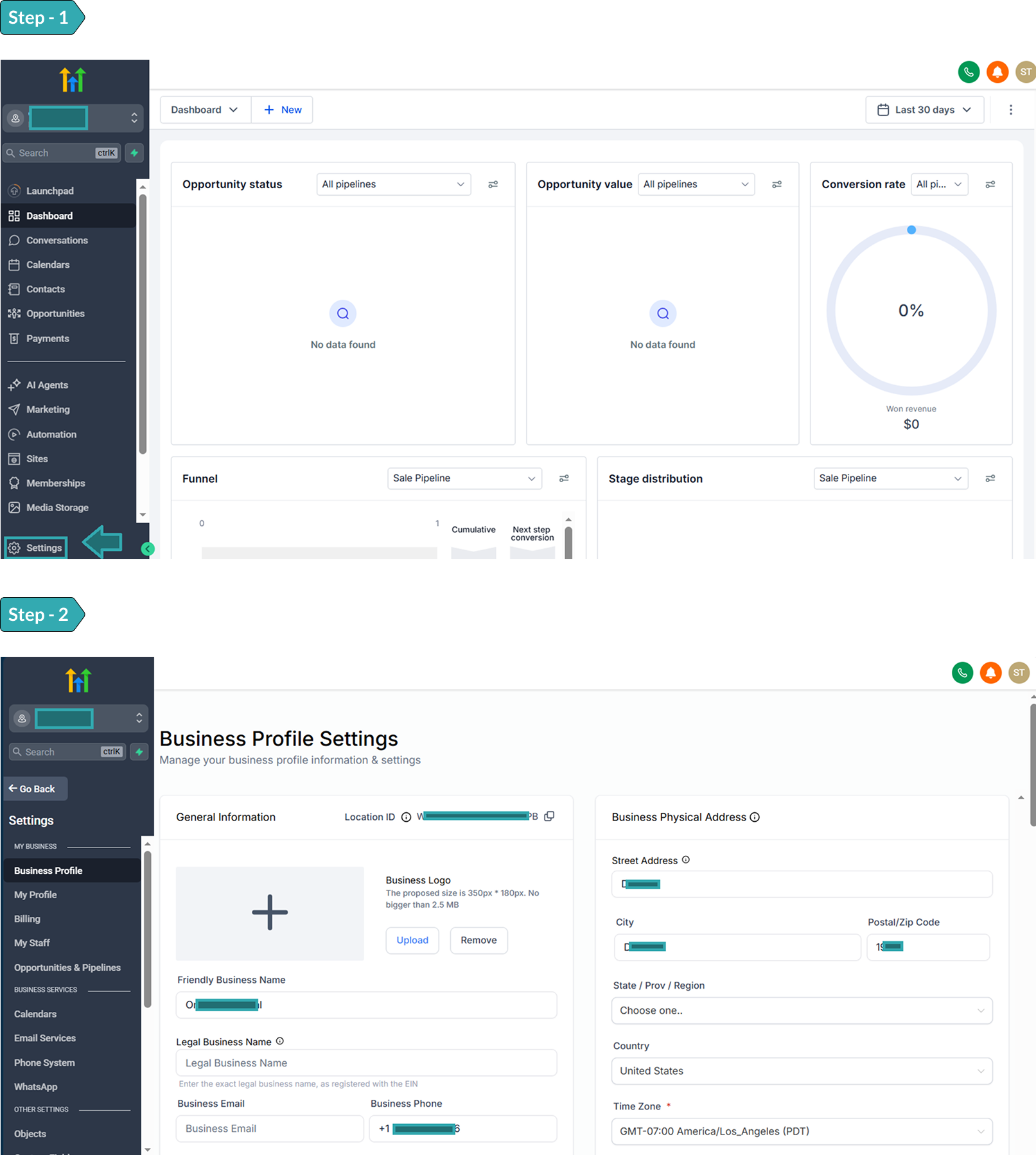 Complete Business Settings
