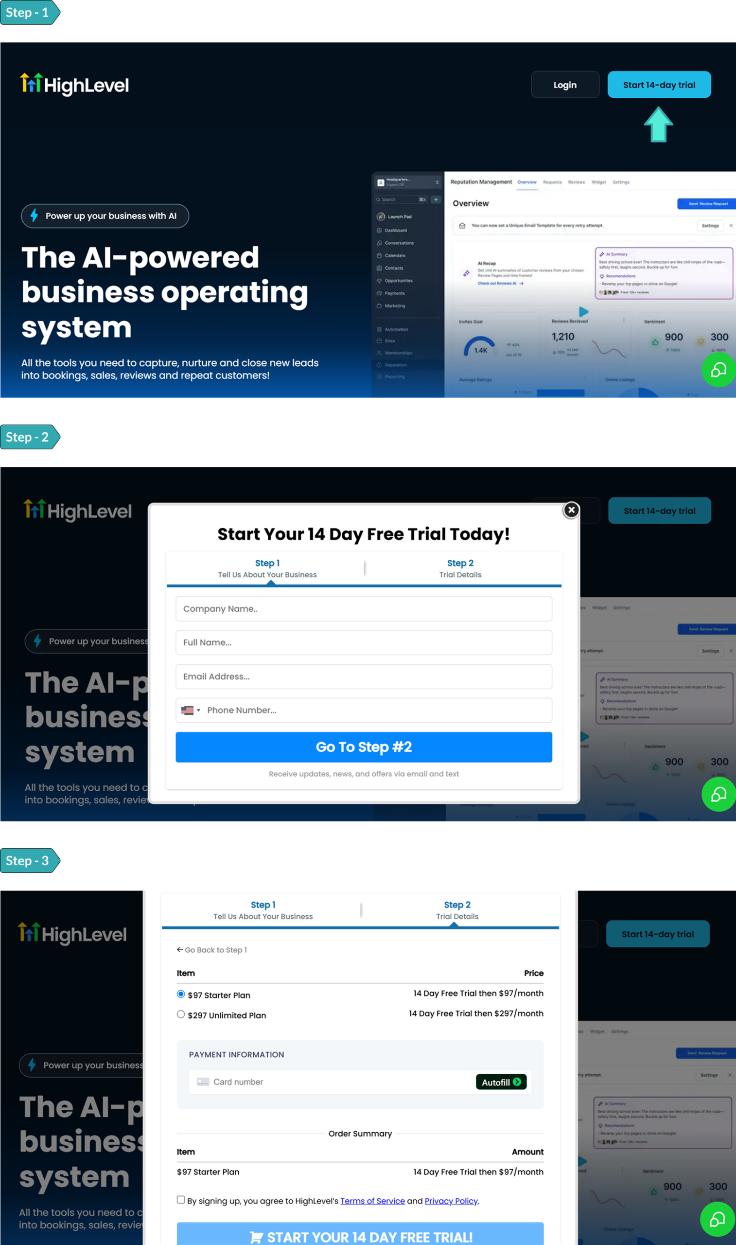 sign-up setup